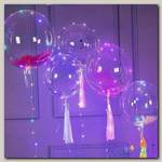 Светящиеся Шары Bubble (Баблс-Бобо) с гелием, перьями и светящейся лентой